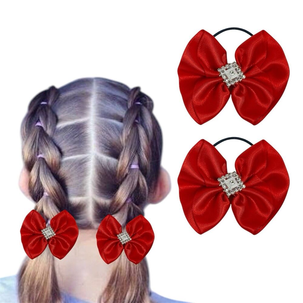 Hair Bow Set 2 Ponytail For Girls Red 2.5x3 Inch New